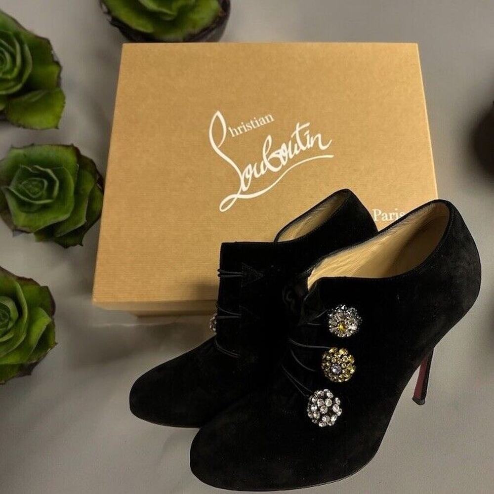 Christian Louboutin Black Suede‎ Bijoux Booties High heels Pumps EU Size 8 38